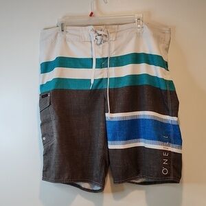 O'Neill Swim Trunks Board Shorts Men's Size 36 Gray/White/Blue EUC VERY NICE!